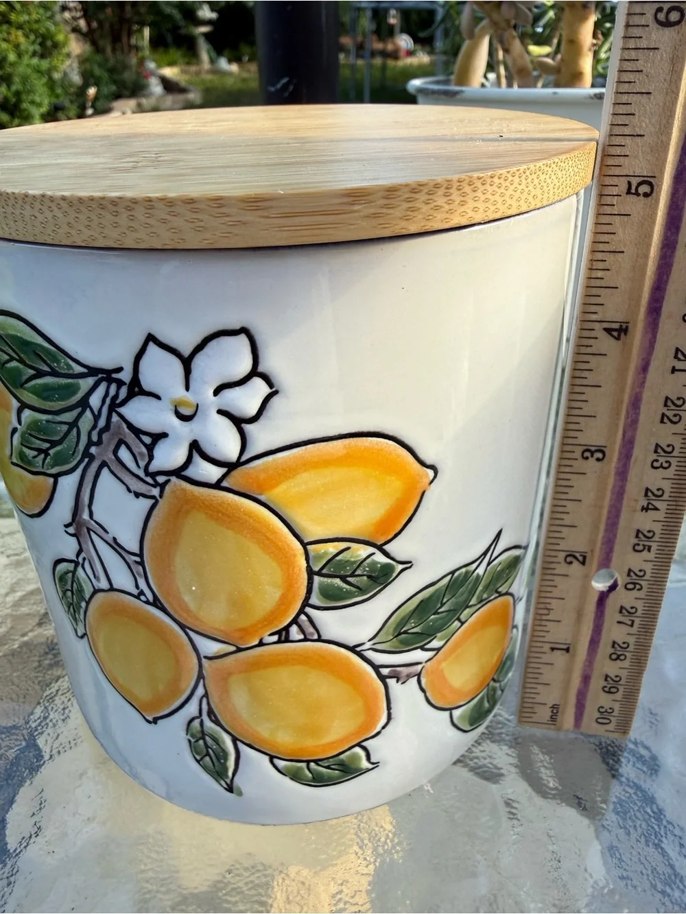 Lemon Canister with Bamboo Lid | Citrus Kitchen Storage Jar